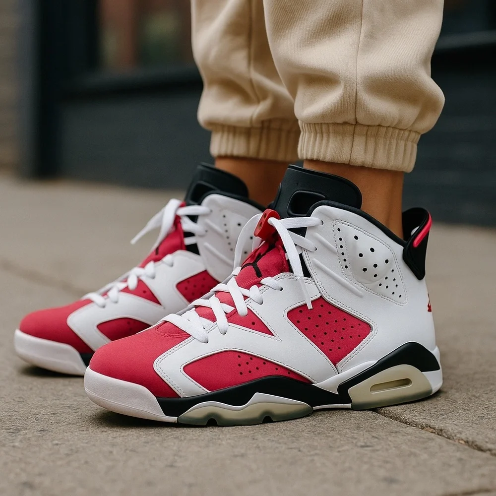 Air Jordan 6 Retro Carmine' White and Red Sneakers Size 13 - Picture 1 of 6